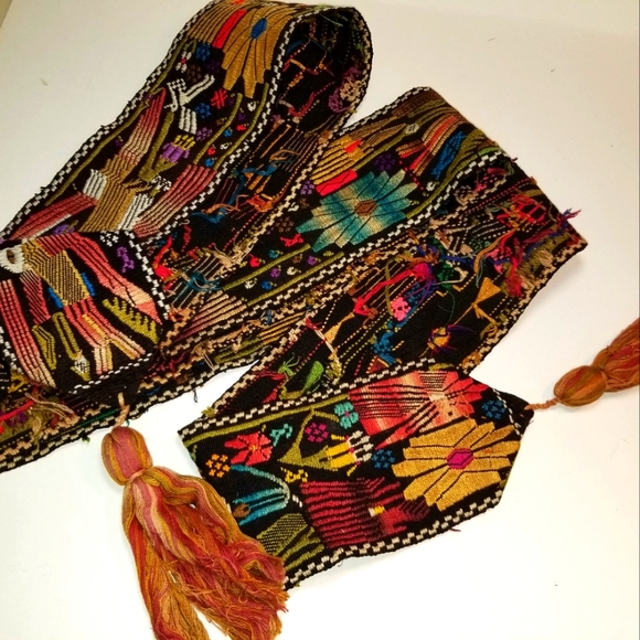 Vintage HANDSEWN Guatemala TOCOYAL table runner SASH 9 FT head wrap - Picture 2 of 7